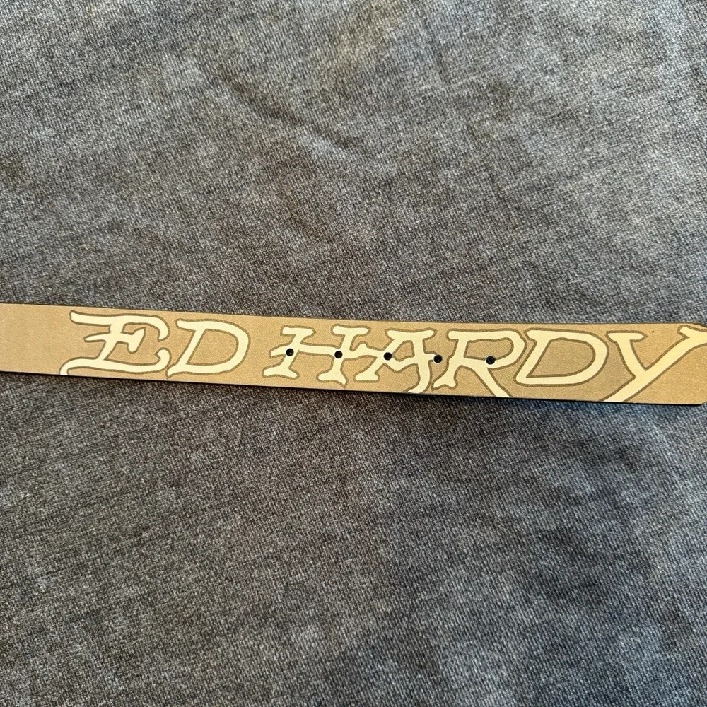 Ed Hardy black leather belt with colorful graffiti-style graphics Size 36 Waist
